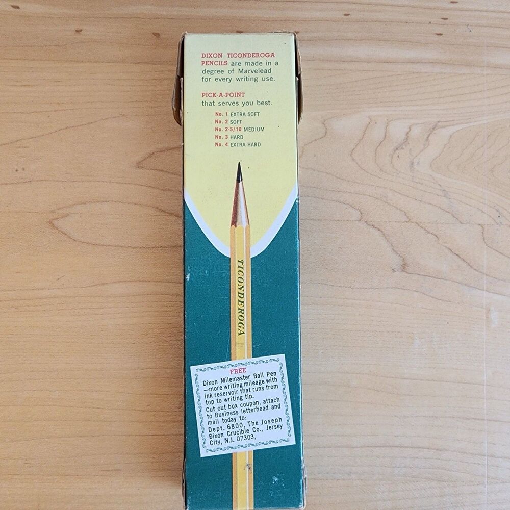 Vintage Dixon Ticonderoga 1388 #2 Soft Pencils Ethan Allen Box 4 NOS +1 Bonus - Picture 4 of 6